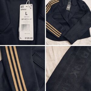 Adidas Ivy Park Cropped Suit Jacket Blazer Black Gold Stripe Beyoncé Collection